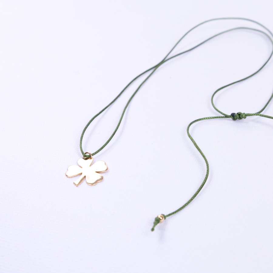 Gold plated shamrock green adjustable string necklace - 3