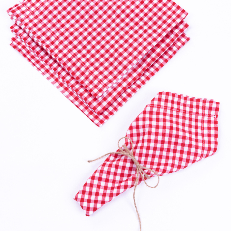 Gingham tablecloth, napkin picnic set 5 pcs, red - Bimotif (1)