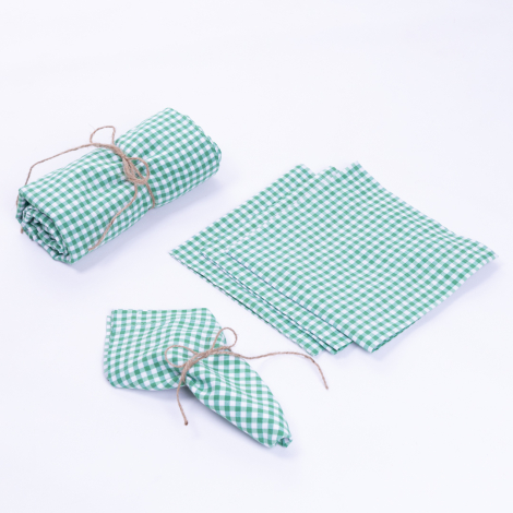 Gingham tablecloth, napkin picnic set 5 pcs, mint - Bimotif