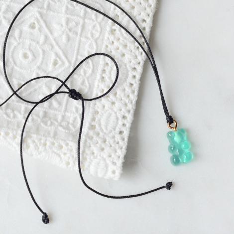 Mint gummy bear adjustable black rope necklace - Bimotif