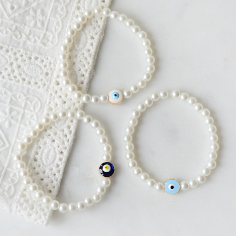 Round pearl bracelet set with evil eye - Bimotif