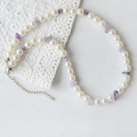 Amethyst broken natural stone choker pearl necklace - Bimotif