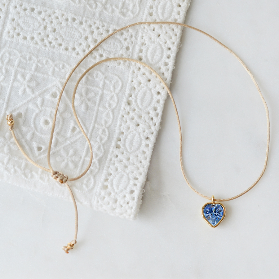 Gold plated light blue swarovski heart adjustable rope necklace - 1