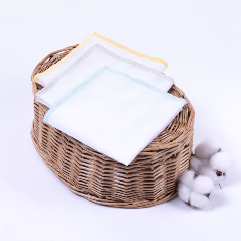 Thin cotton fabric with Colorful overlock edges, 3 pcs baby wipes set 25x25 cm / 3 pcs - Bimotif (1)