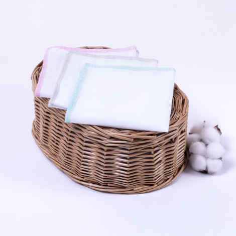 Thin cotton fabric with Colorful overlock edges, 3 pcs baby wipes set 25x25 cm / 3 pcs - Bimotif (1)