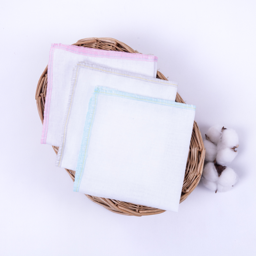 Thin cotton fabric with Colorful overlock edges, 3 pcs baby wipes set 25x25 cm / 3 pcs - 1