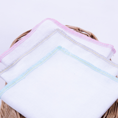 Thin cotton fabric with Colorful overlock edges, 3 pcs baby wipes set 25x25 cm / 3 pcs - 3