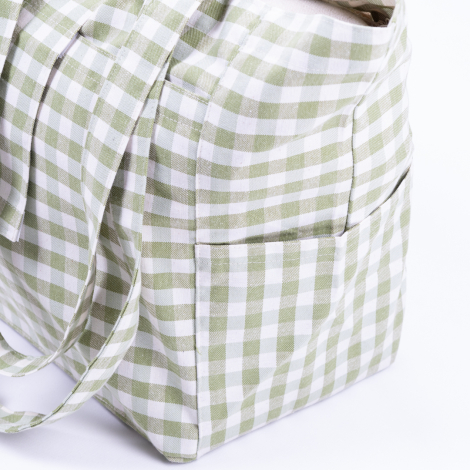 Woven gingham fabric, picnic bag with velcro closure 35x51x22 cm / Green - Bimotif (1)