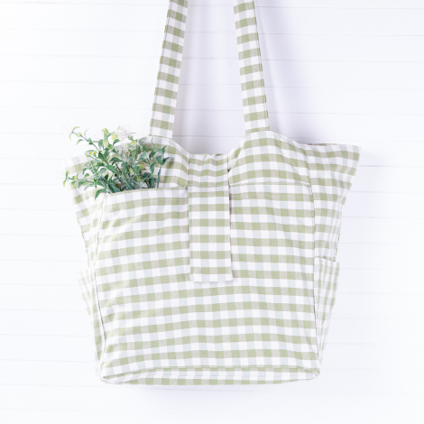 Woven gingham fabric, picnic bag with velcro closure 35x51x22 cm / Green - 3