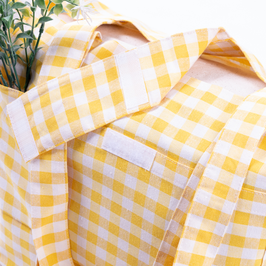 Woven gingham fabric, picnic bag with velcro closure 35x51x22 cm / Yellow - 3
