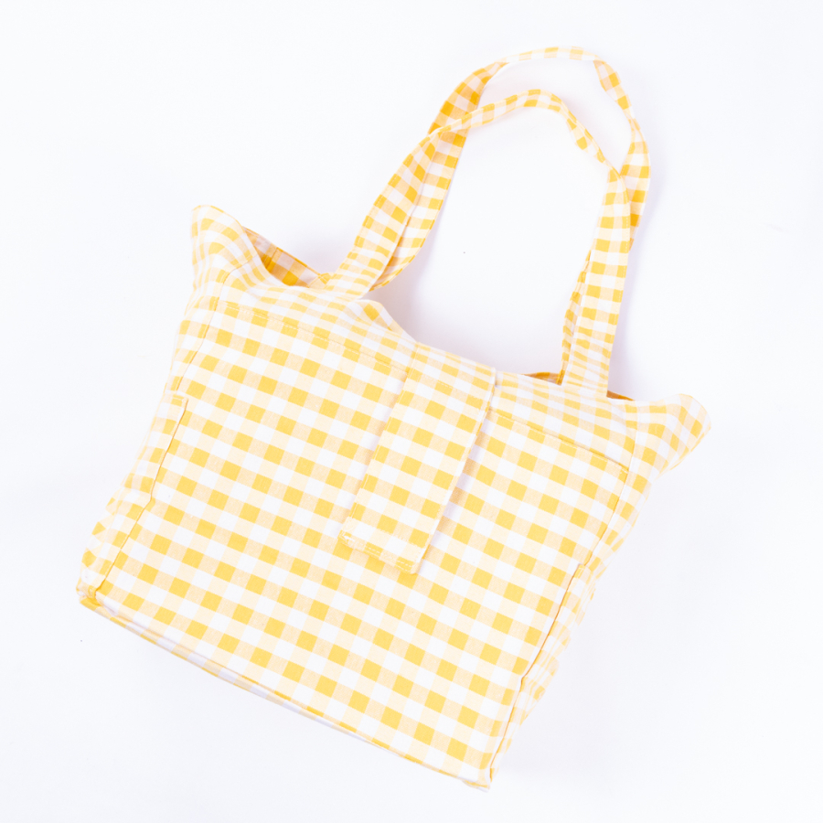 Woven gingham fabric, picnic bag with velcro closure 35x51x22 cm / Yellow - 4