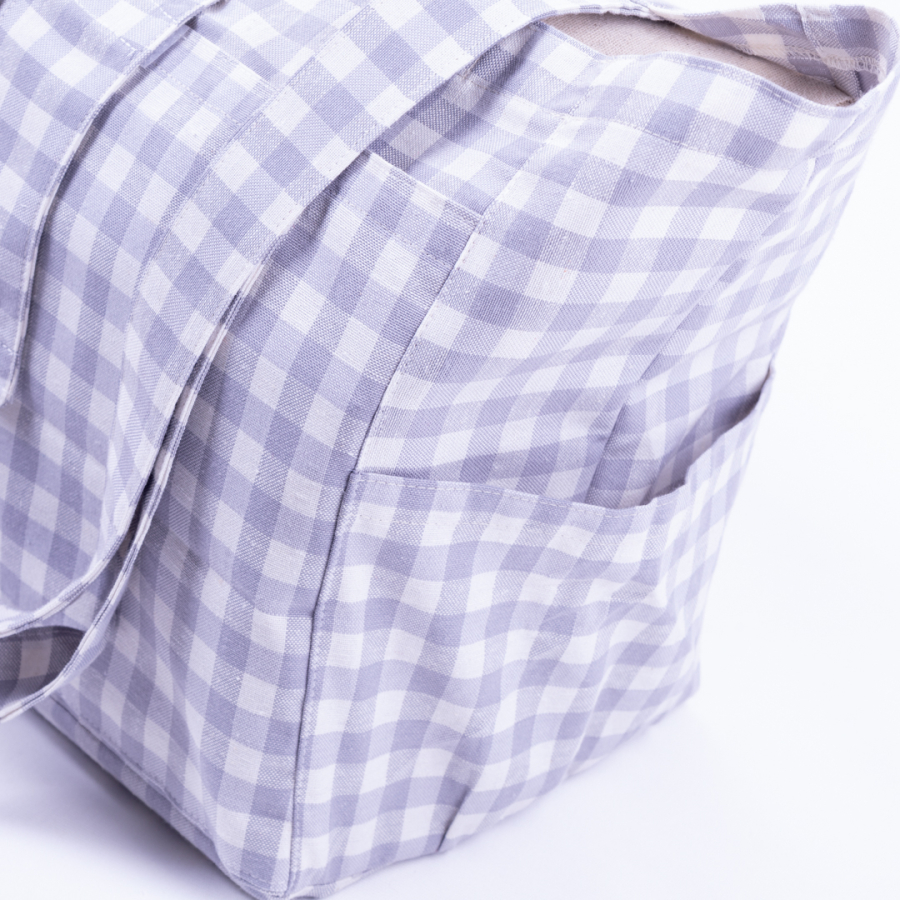 Woven gingham fabric, picnic bag with velcro closure 35x51x22 cm / Grey - 2