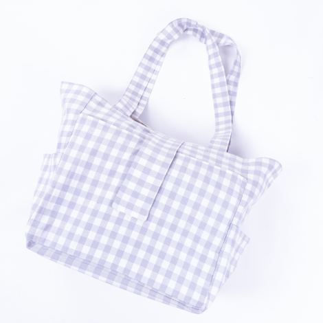 Woven gingham fabric, picnic bag with velcro closure 35x51x22 cm / Grey - 4
