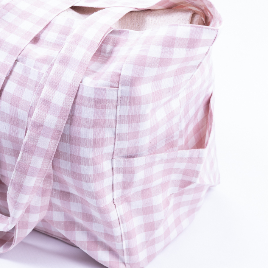 Woven gingham fabric, picnic bag with velcro closure 35x51x22 cm / Powder - 2