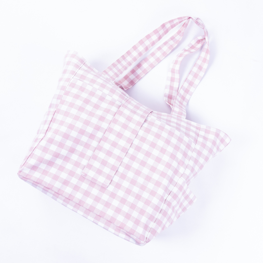 Woven gingham fabric, picnic bag with velcro closure 35x51x22 cm / Powder - 4