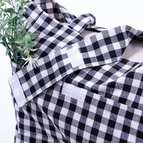 Woven gingham fabric, picnic bag with velcro closure 35x51x22 cm / Black - 3