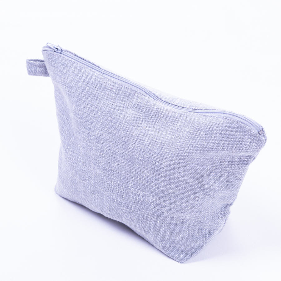 Make-up bag with zip fastening in linen fabric, 27x20 cm / Grey - 1