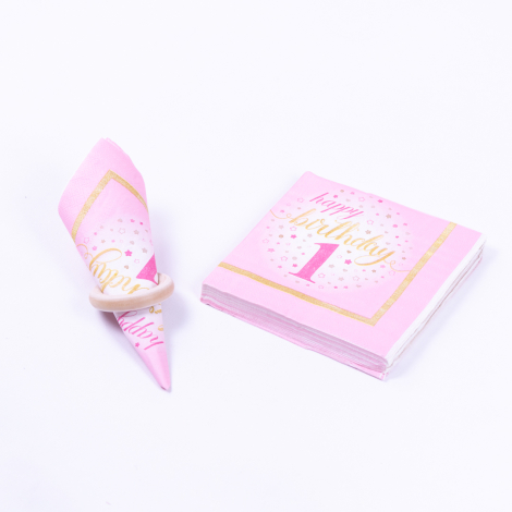 3-ply paper napkin 20 pcs, 33x33 cm / Pink Happy Birthday - Bimotif