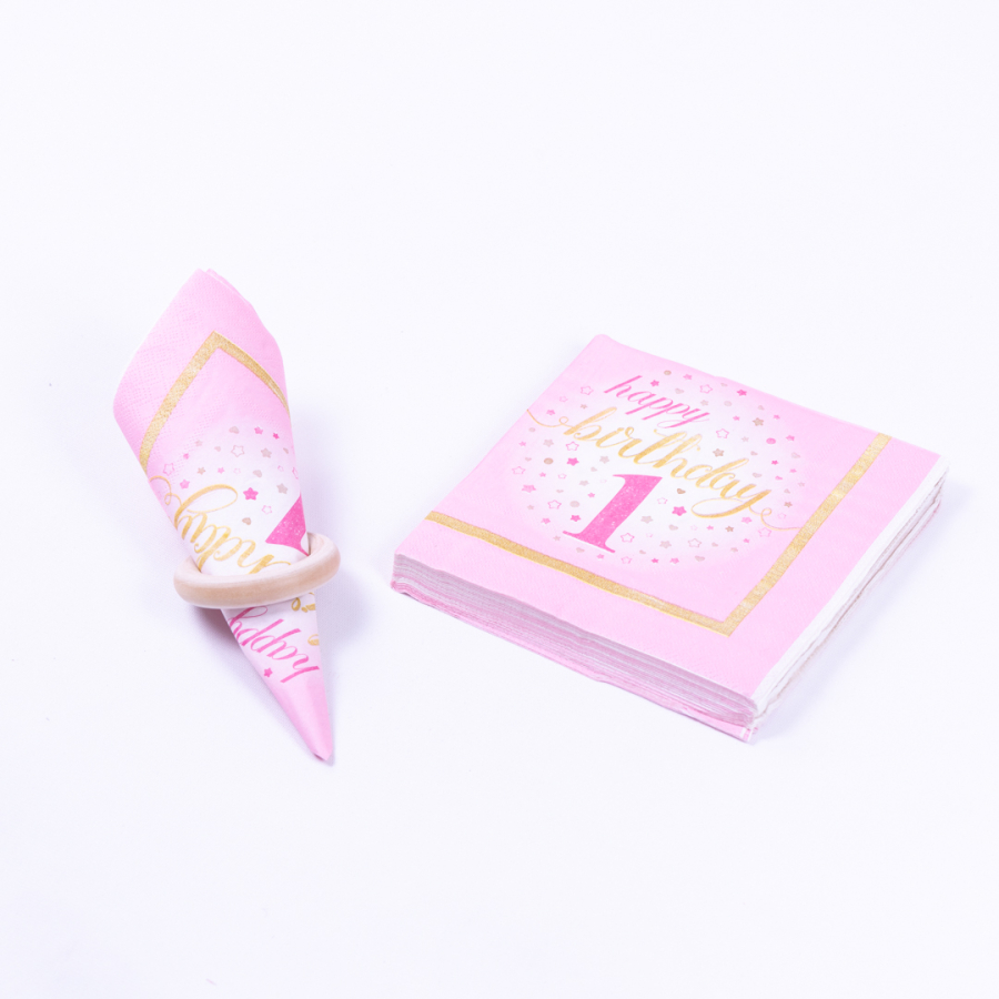 3-ply paper napkin 20 pcs, 33x33 cm / Pink Happy Birthday - 1