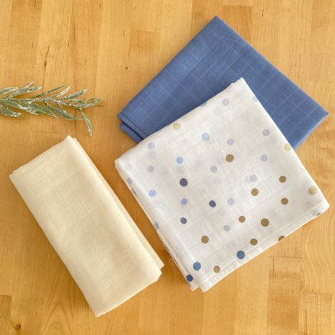 Muslin fabric baby blanket set, 3 pcs / 80x80 cm - Bimotif