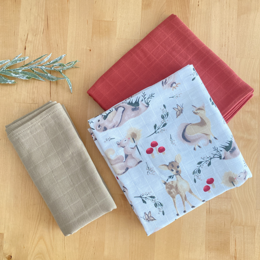 Muslin fabric baby blanket set, 3 pcs / 80x80 cm - 1