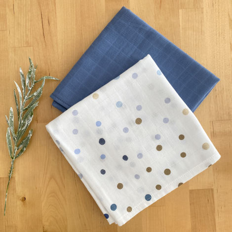 Muslin fabric dot patterned baby blanket set, 2 pcs / 80x80 cm - Bimotif