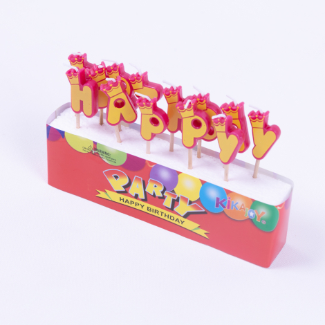 Happy Birthday Girl themed toothpick candle / Pink Orange / 1 piece - Bimotif