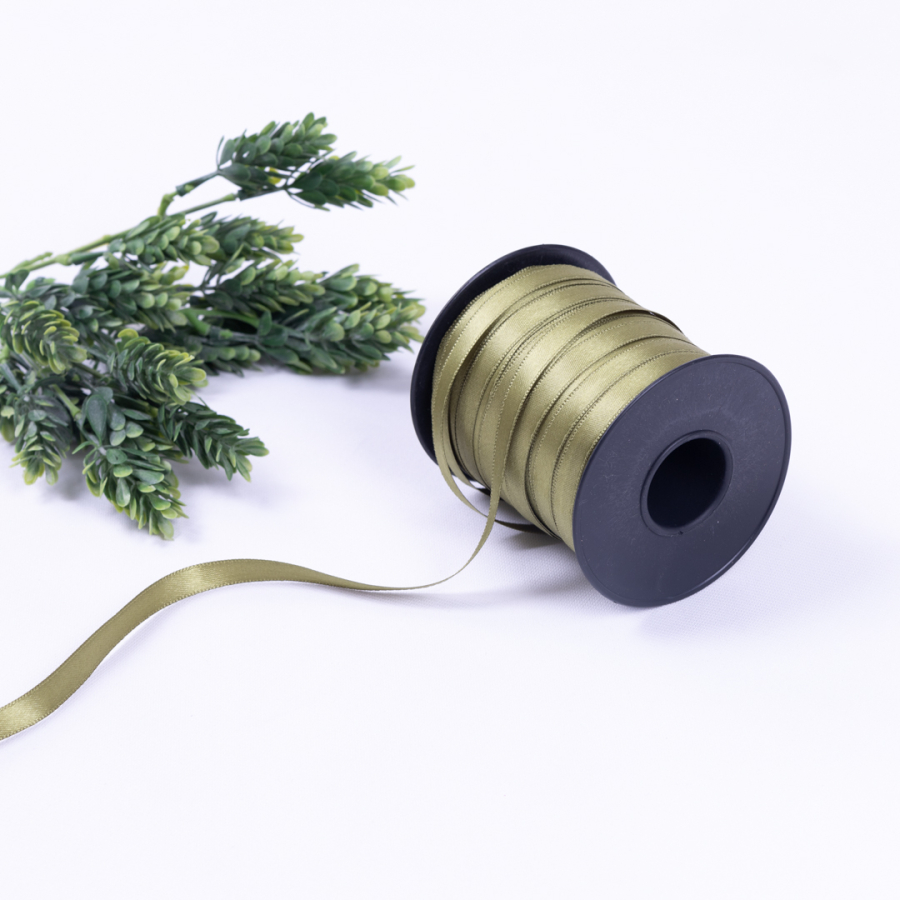 Khaki green satin ribbon, 10 mm / 2 metres - 1