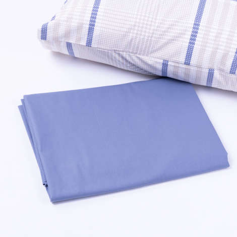Cotton fabric 3 piece duvet cover set, 160x220 cm (1 pillowcase, 1 duvet cover, 1 sheet) / Blue - Bimotif (1)