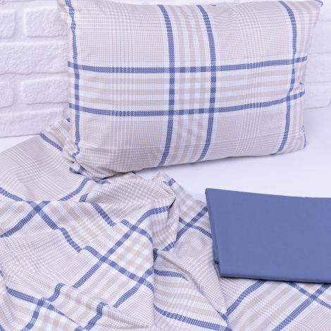 Cotton fabric 3 piece duvet cover set, 160x220 cm (1 pillowcase, 1 duvet cover, 1 sheet) / Blue - Bimotif