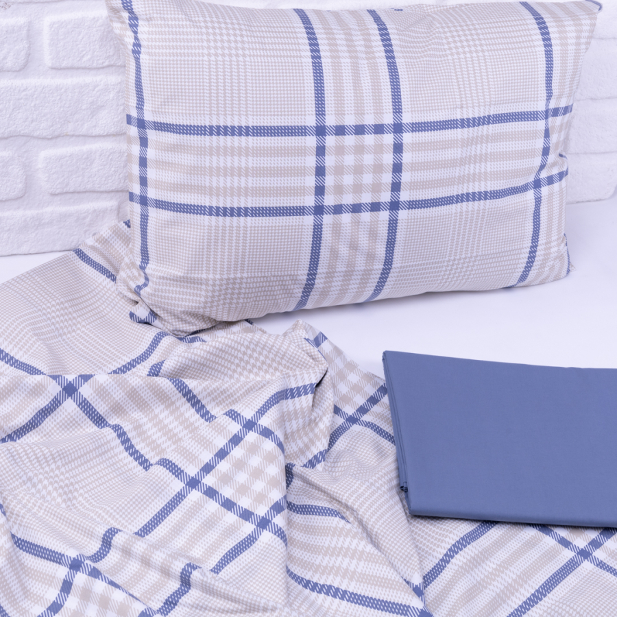 Cotton fabric 3 piece duvet cover set, 160x220 cm (1 pillowcase, 1 duvet cover, 1 sheet) / Blue - 1