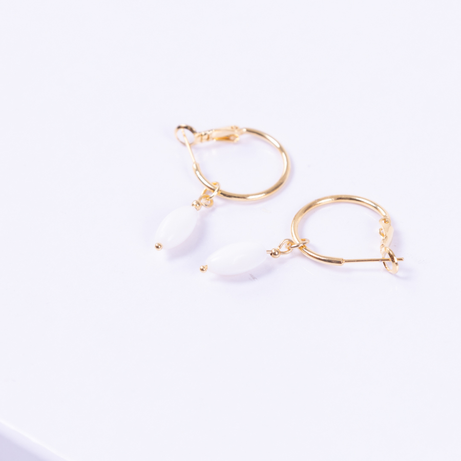 Barley cut Pearl natural stone gold plated hoop earrings - 1