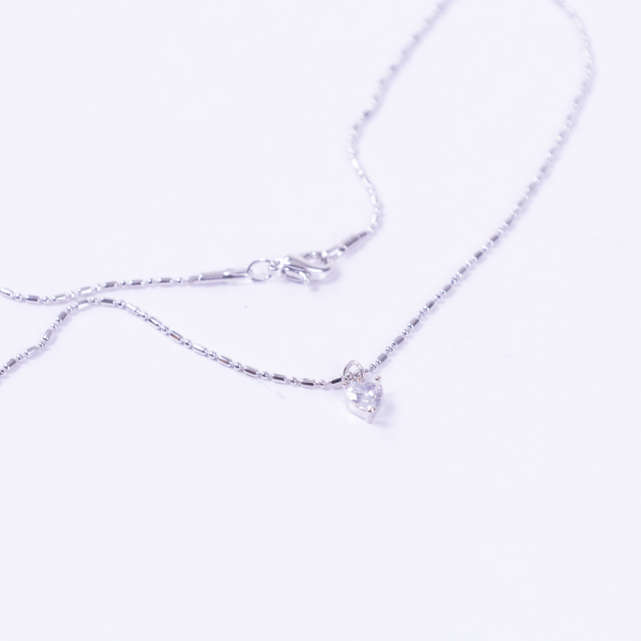 Silver chain necklace with white swarovski tiny heart - 1