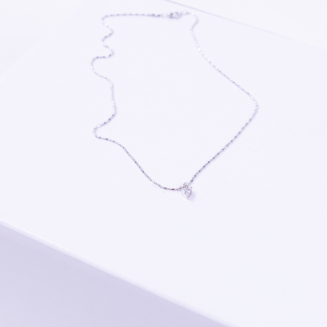 Silver chain necklace with white swarovski tiny heart - Bimotif (1)