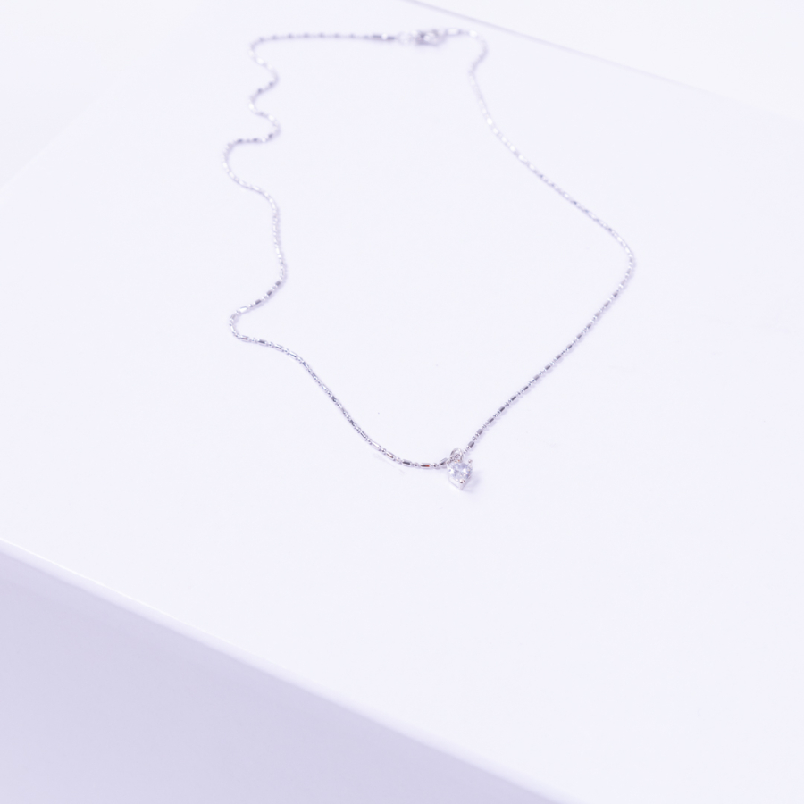 Silver chain necklace with white swarovski tiny heart - 2