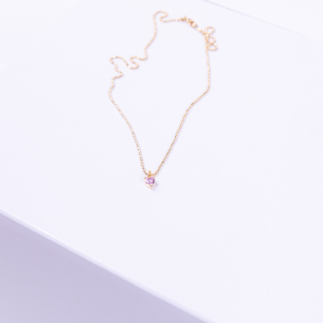 Gold plated chain necklace with pink swarovski tiny hearts - Bimotif (1)
