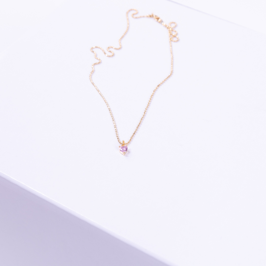 Gold plated chain necklace with pink swarovski tiny hearts - 2