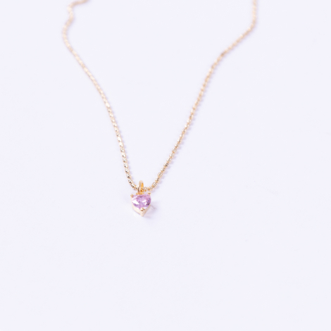 Gold plated chain necklace with pink swarovski tiny hearts - Bimotif