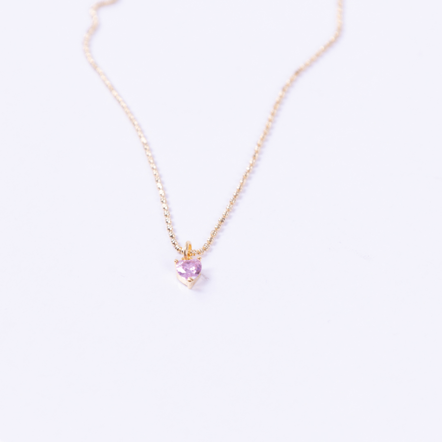 Gold plated chain necklace with pink swarovski tiny hearts - 1