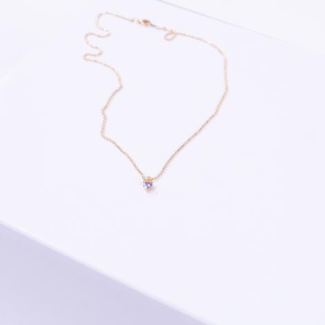 Lilac swarovski gold plated chain necklace with tiny hearts - Bimotif