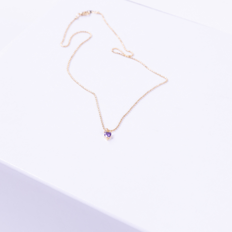 Gold plated chain necklace with purple swarovski tiny hearts - 2
