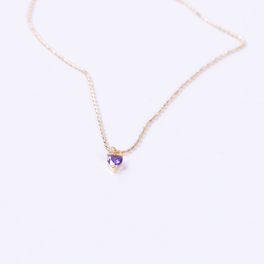 Gold plated chain necklace with purple swarovski tiny hearts - 1