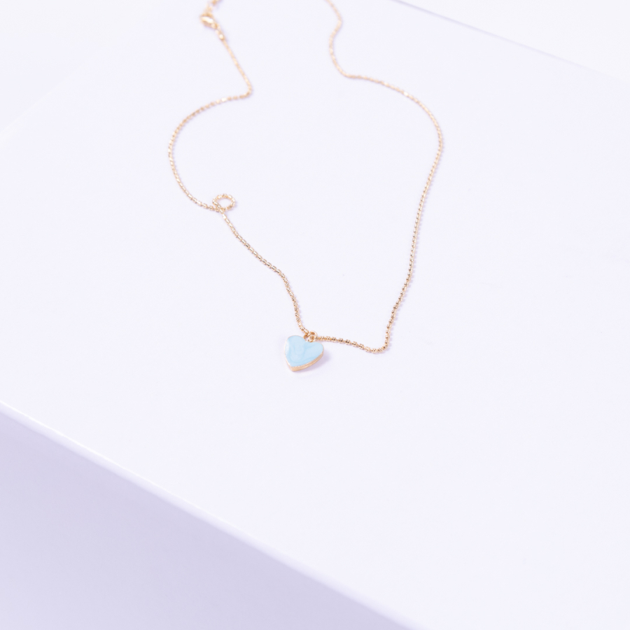 Blue enamelled gold plated chain necklace with tiny heart - 2