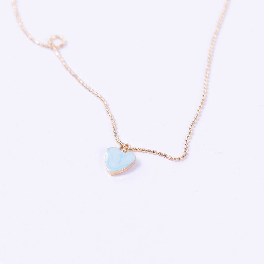 Blue enamelled gold plated chain necklace with tiny heart - 1
