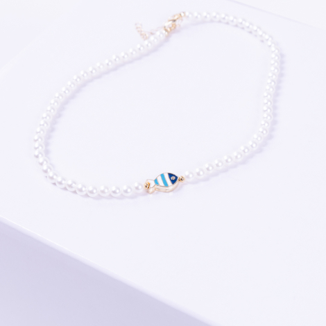 Gold-plated ball double-sided enamelled fish pearl necklace, ocean - Bimotif (1)