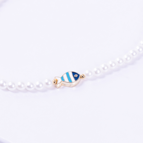 Gold-plated ball double-sided enamelled fish pearl necklace, ocean - Bimotif