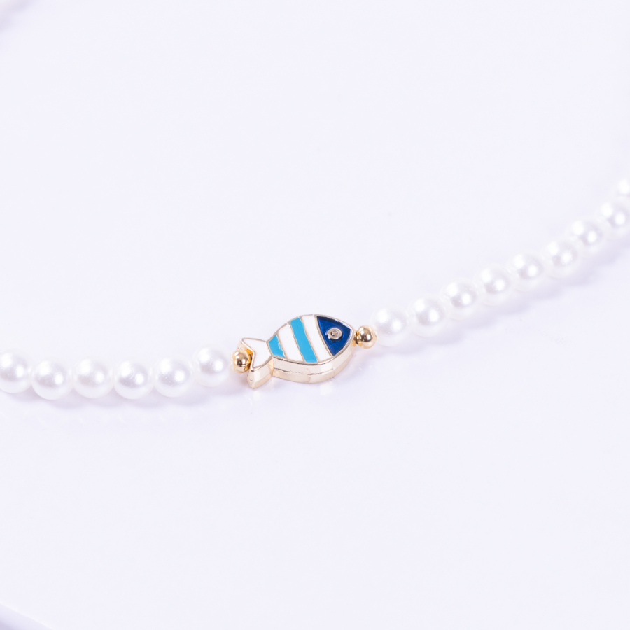 Gold-plated ball double-sided enamelled fish pearl necklace, ocean - 1