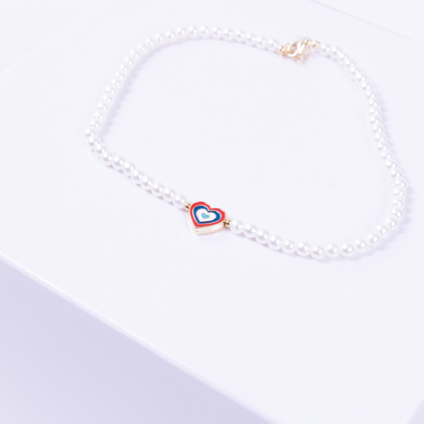 Gold-plated ball double-sided enamelled heart pearl necklace, red blue - 2