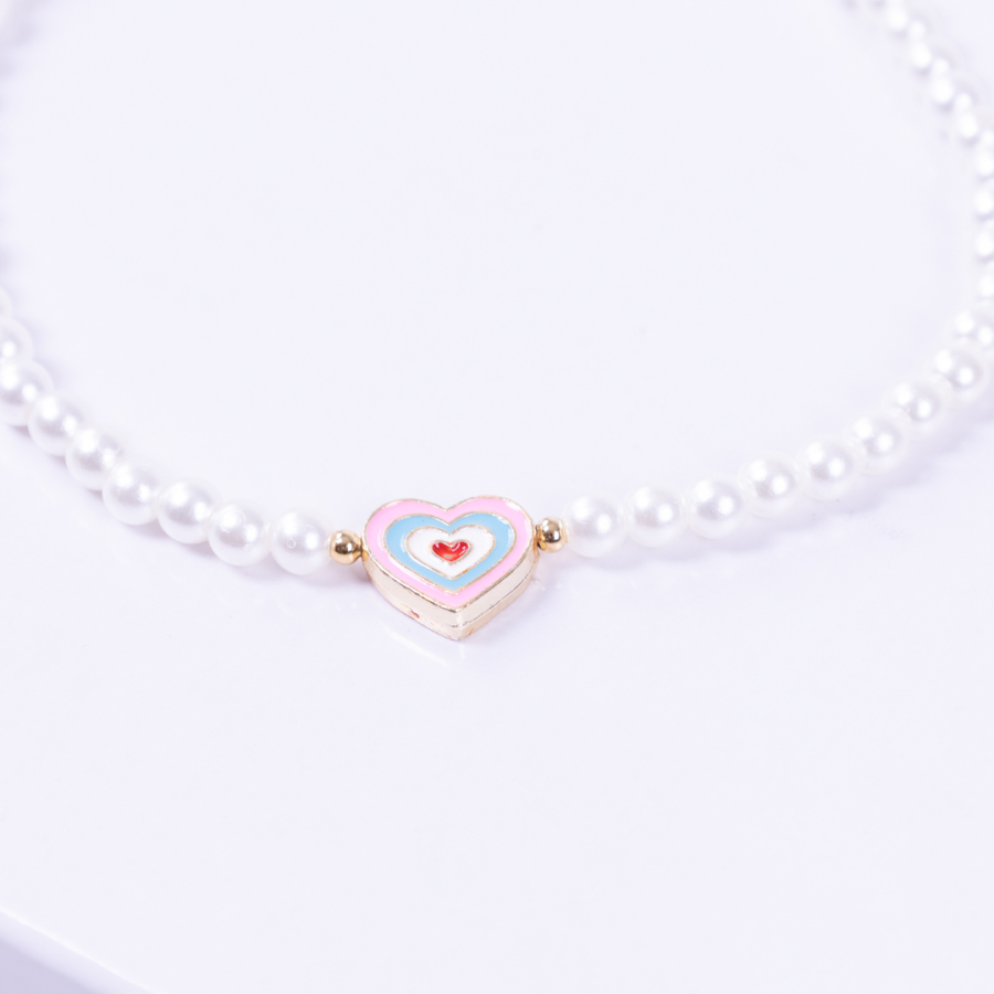 Gold-plated double-sided enamelled heart pearl necklace with enamelled hearts, pink blue - 1