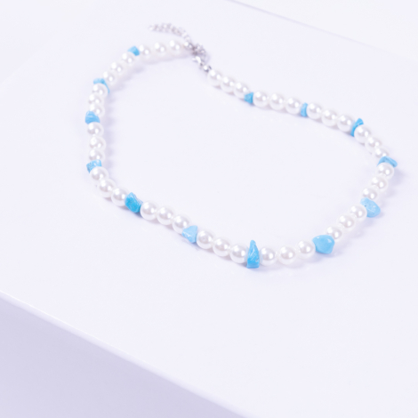 Turquoise broken natural stone choker pearl necklace - Bimotif